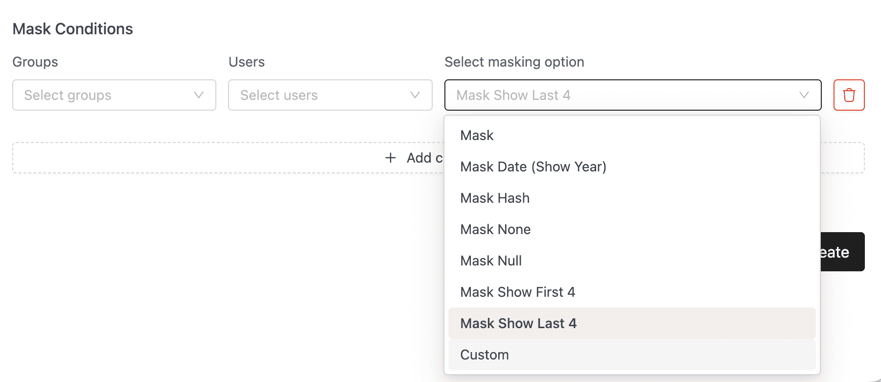 Masking options dropdown | IOMETE