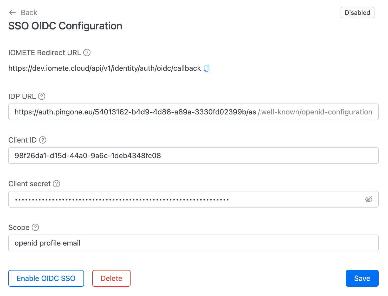 SSO OIDC configuration | IOMETE