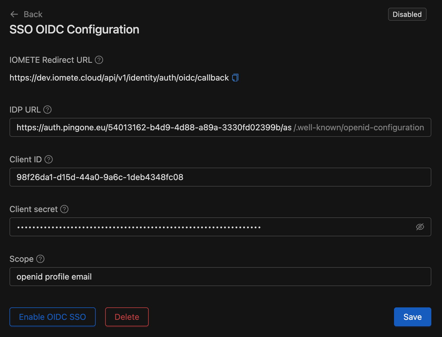 SSO OIDC configuration | IOMETE