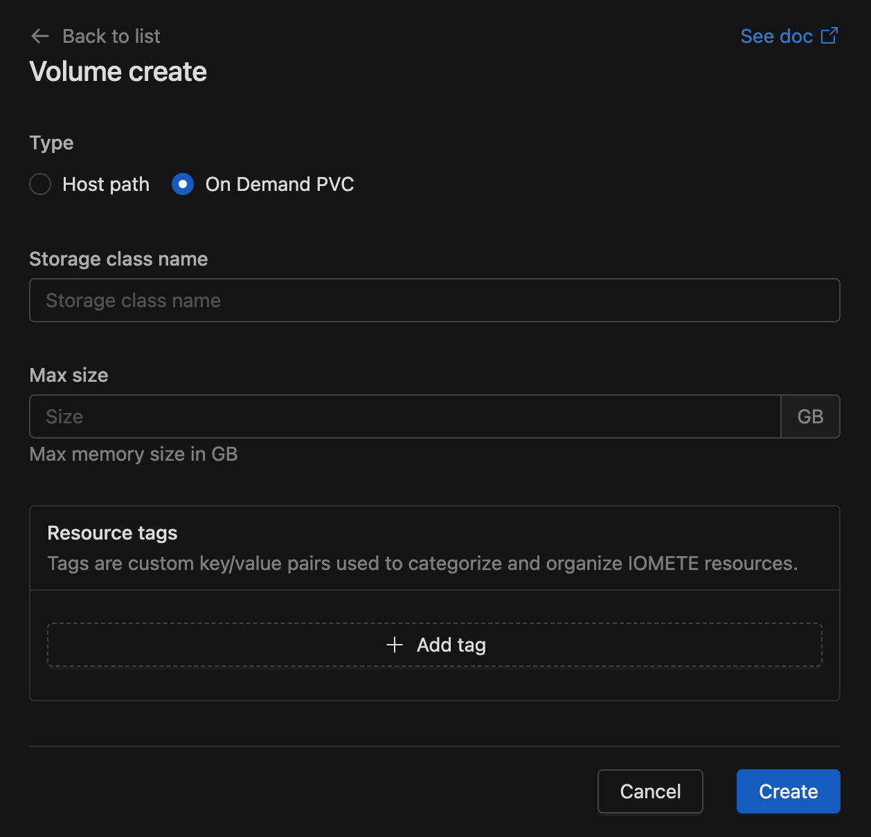 On Demand PVC create | IOMETE
