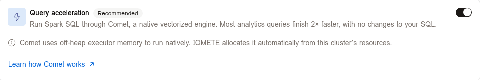 Query acceleration switch on the General tab of the IOMETE compute form | IOMETE