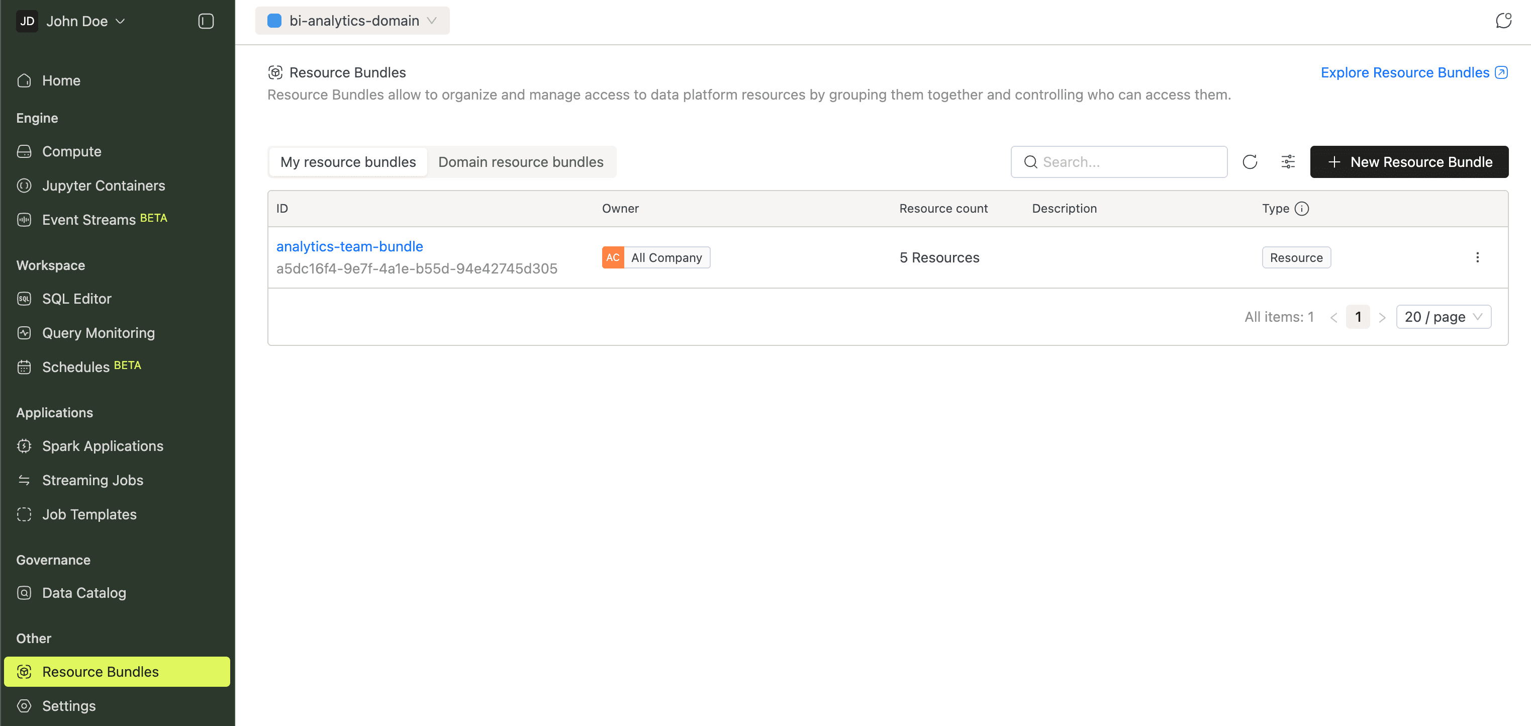 Resource Bundles page | IOMETE