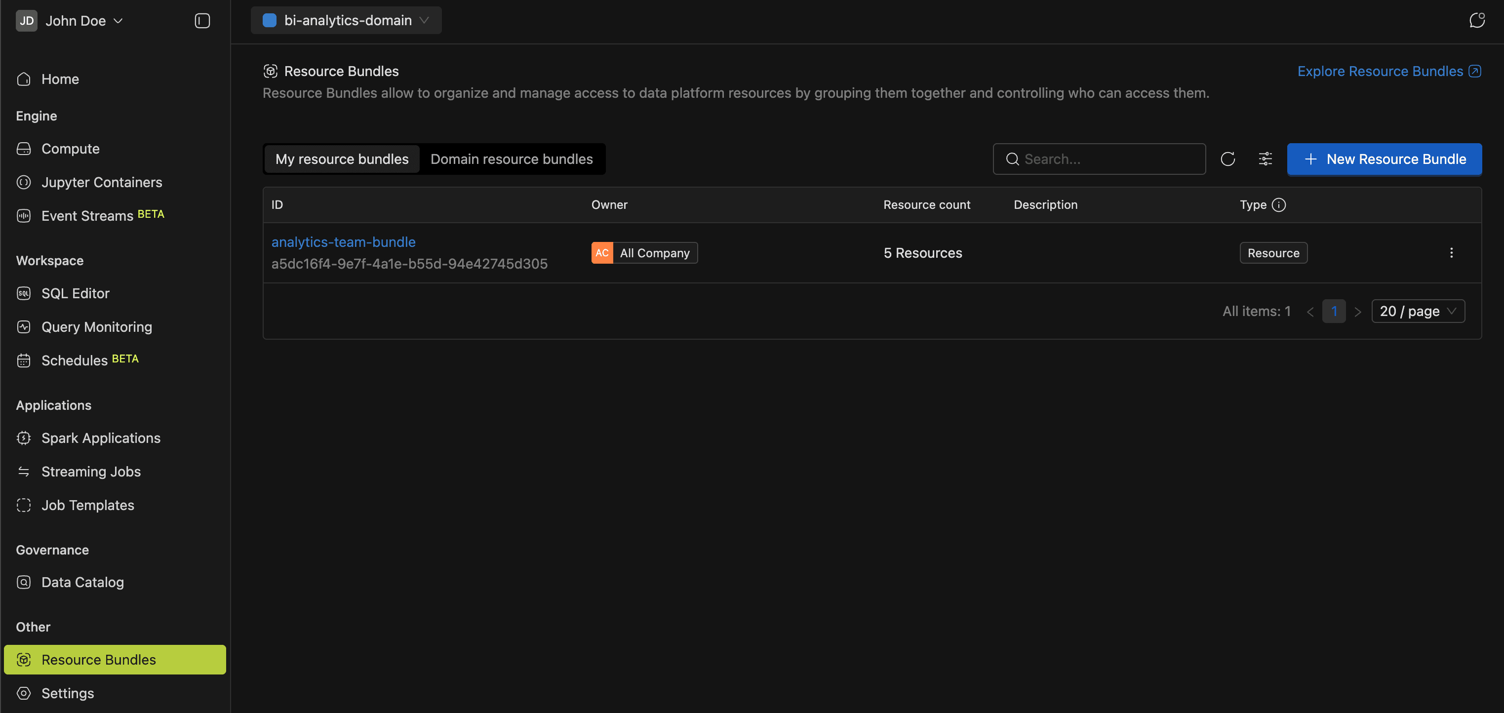 Resource Bundles page | IOMETE