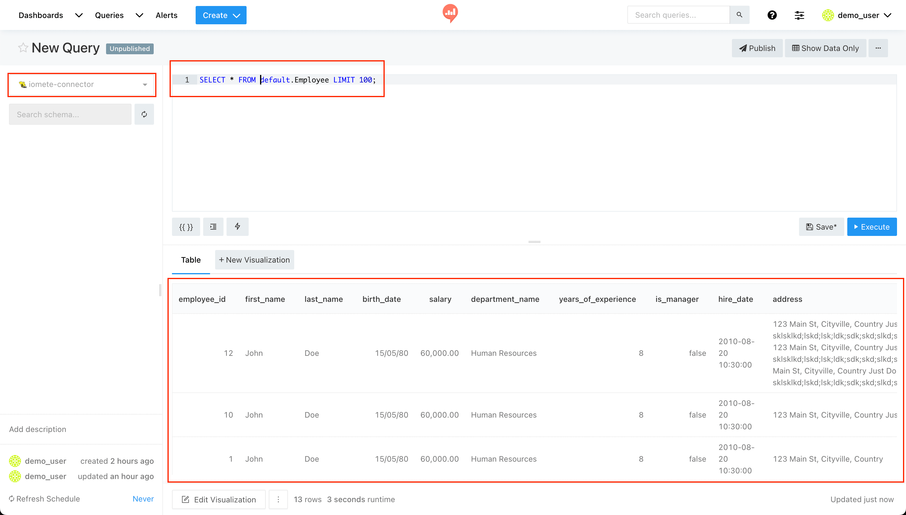 Query results displayed in Redash | IOMETE