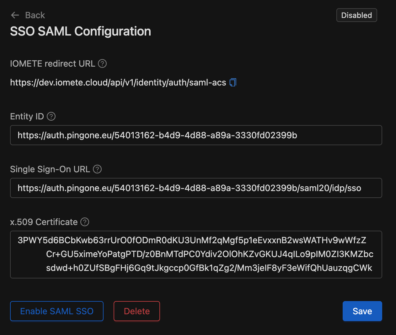 SSO SAML configuration | IOMETE