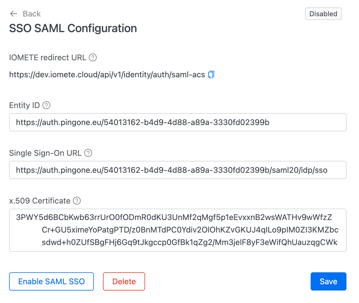 SSO SAML configuration | IOMETE