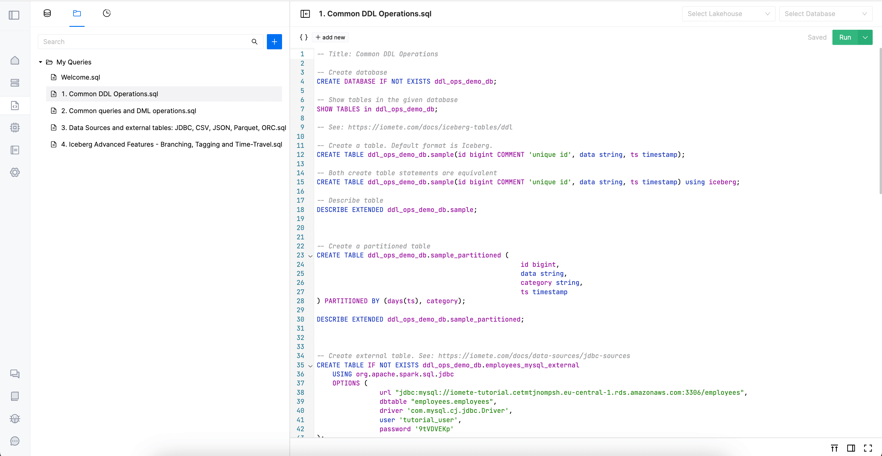 IOMETE sample SQL worksheets