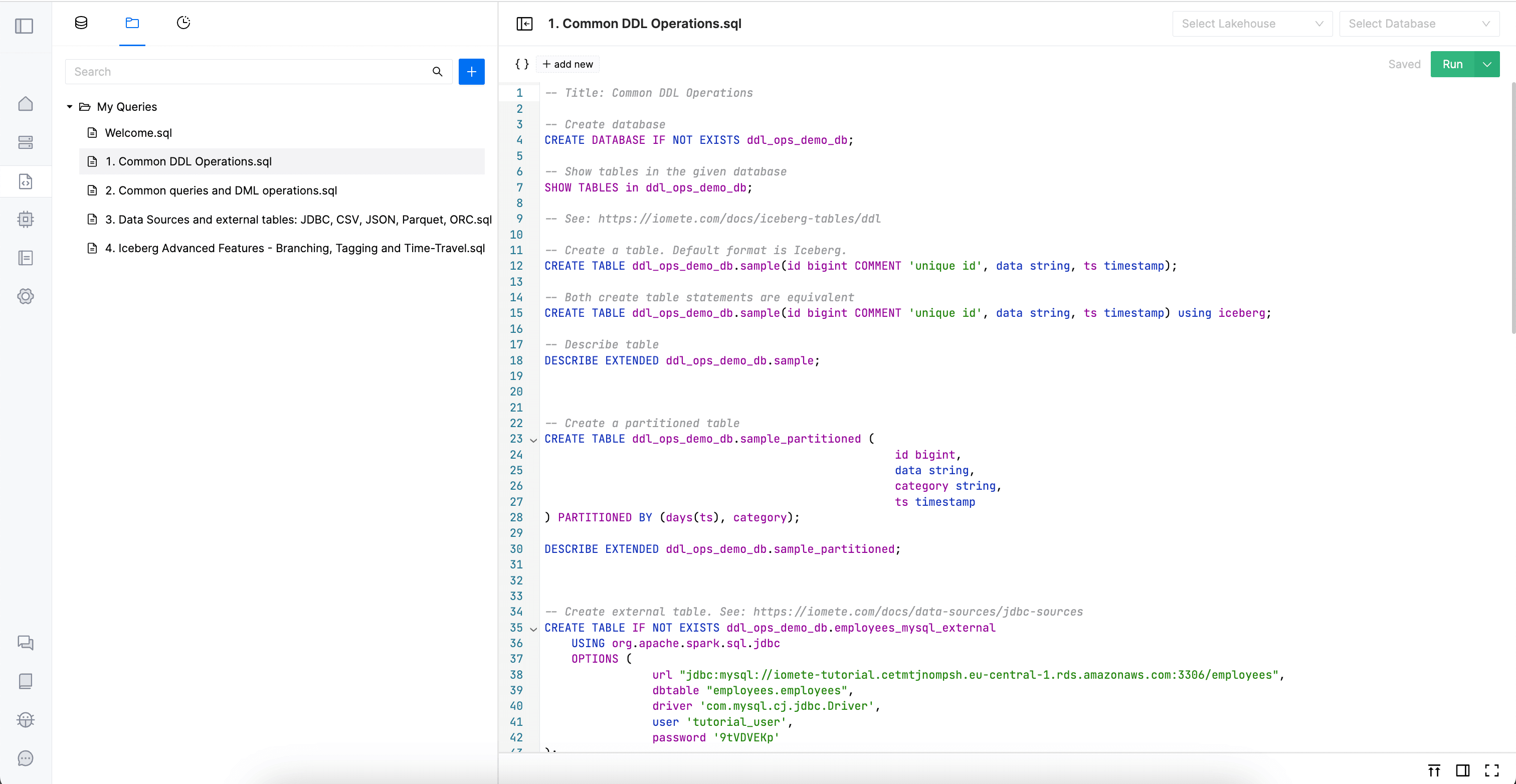 IOMETE sample SQL worksheets