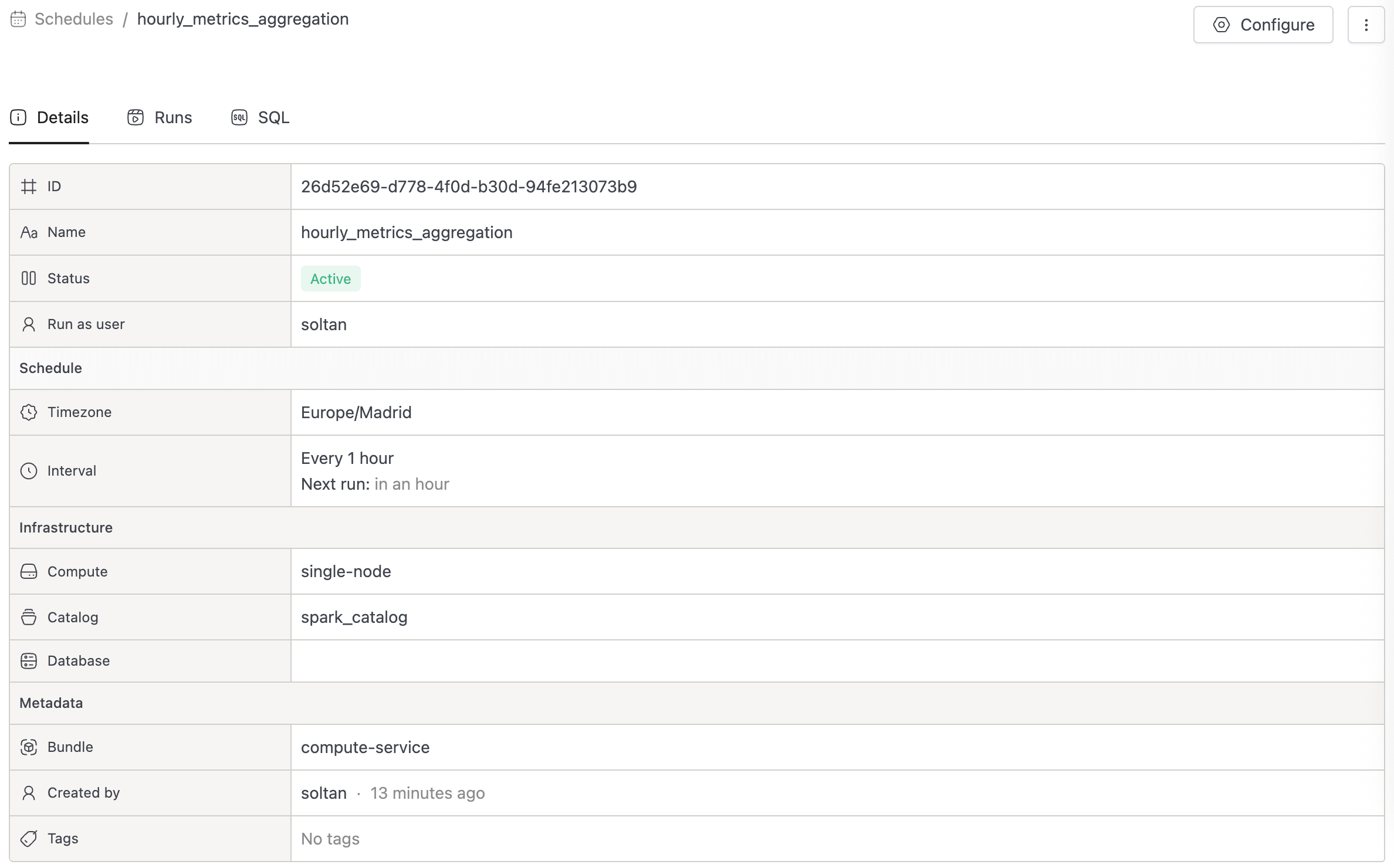 Schedules Details View | IOMETE