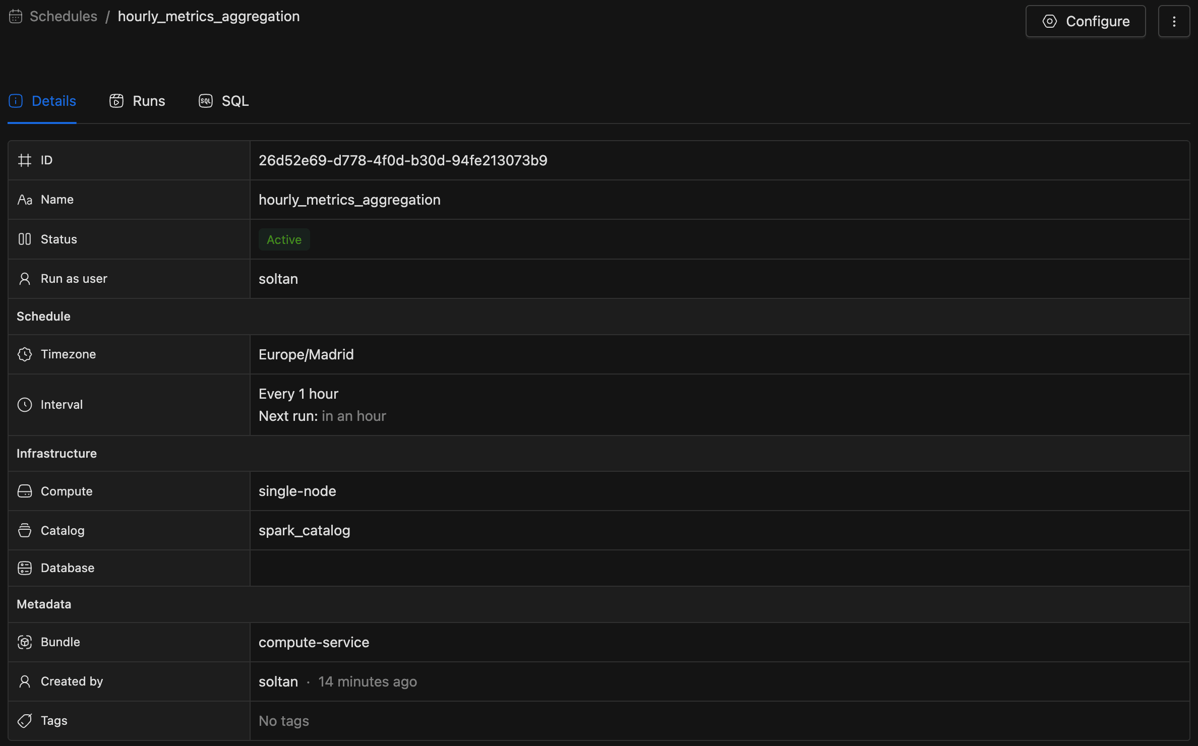 Schedules Details View | IOMETE