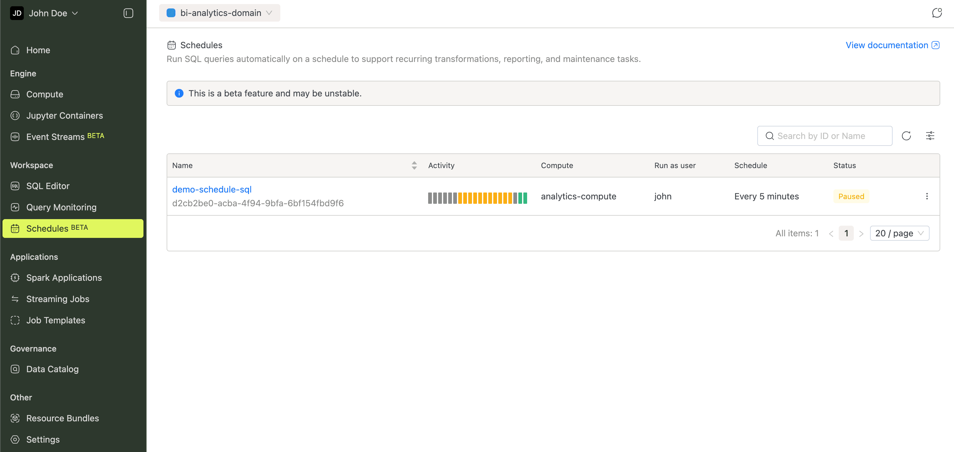 Schedules page | IOMETE