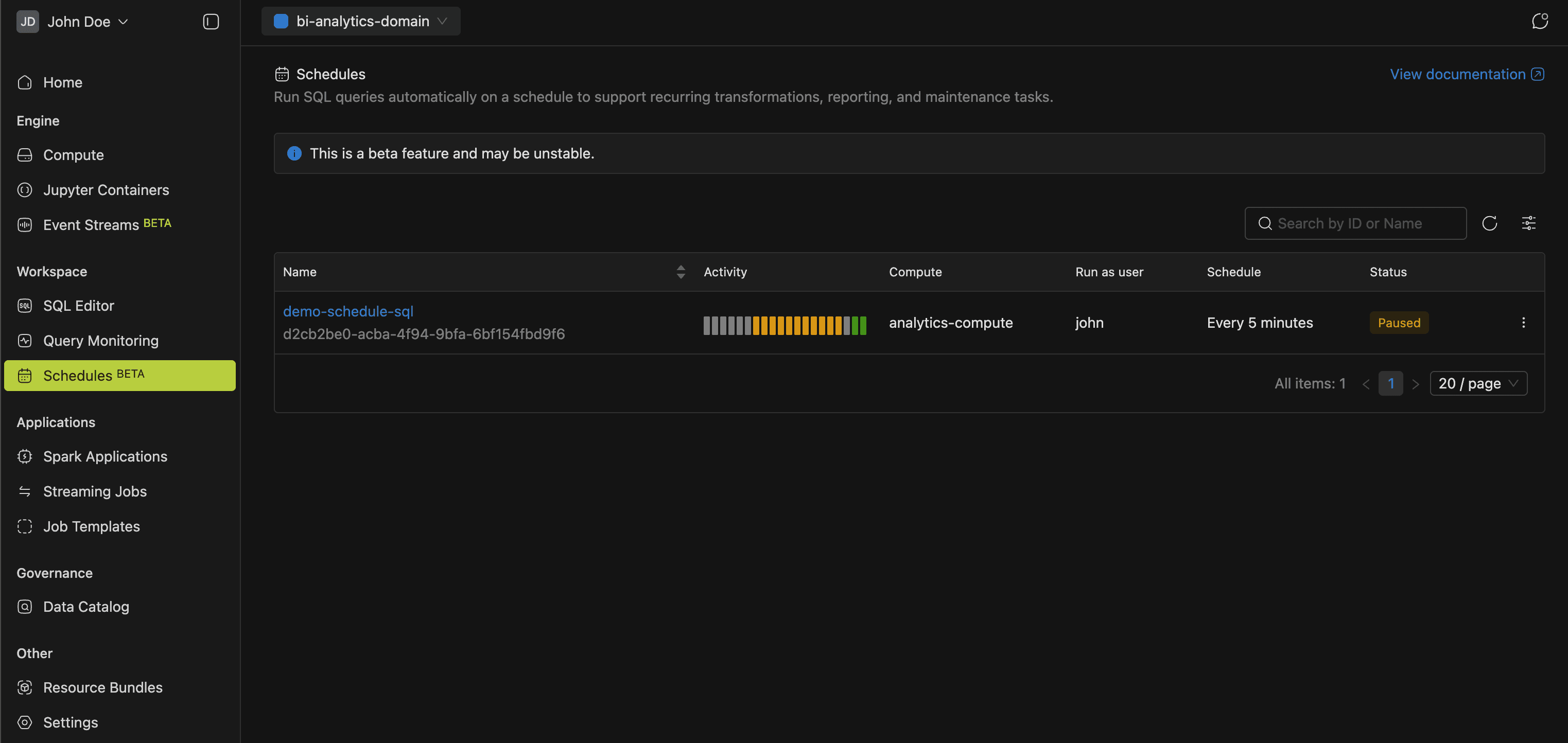 Schedules page | IOMETE