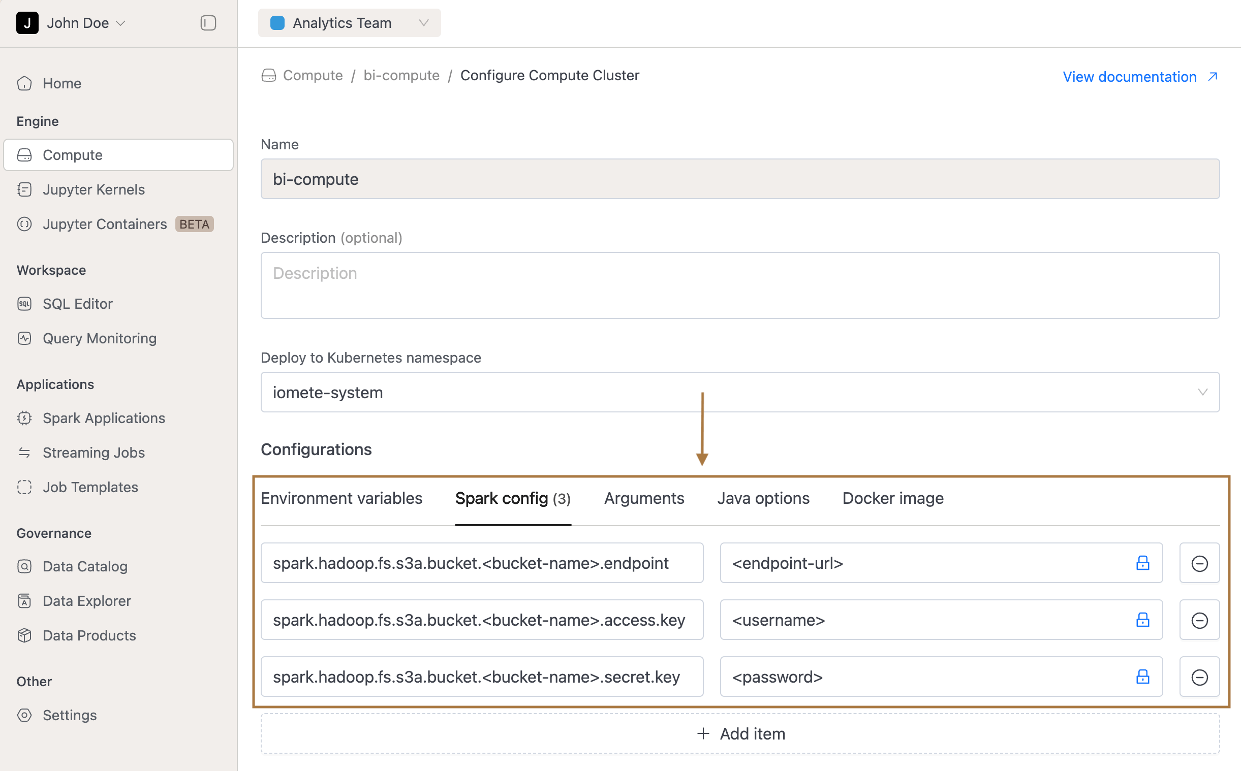 spark config analytics | IOMETE