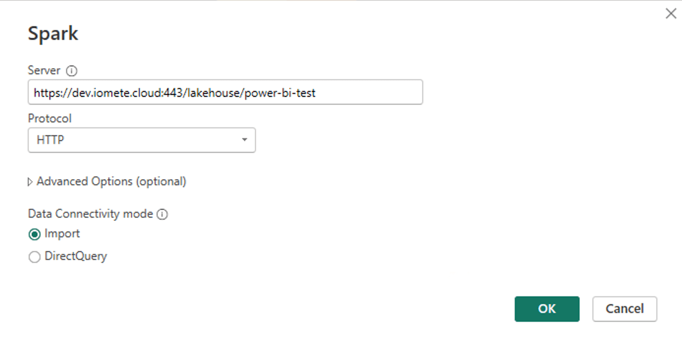 Power Bi spark connection details | IOMETE
