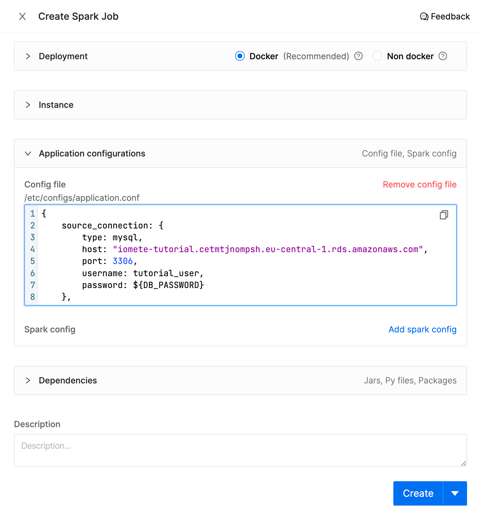IOMETE Spark job sync create spark job application configuration | IOMETE