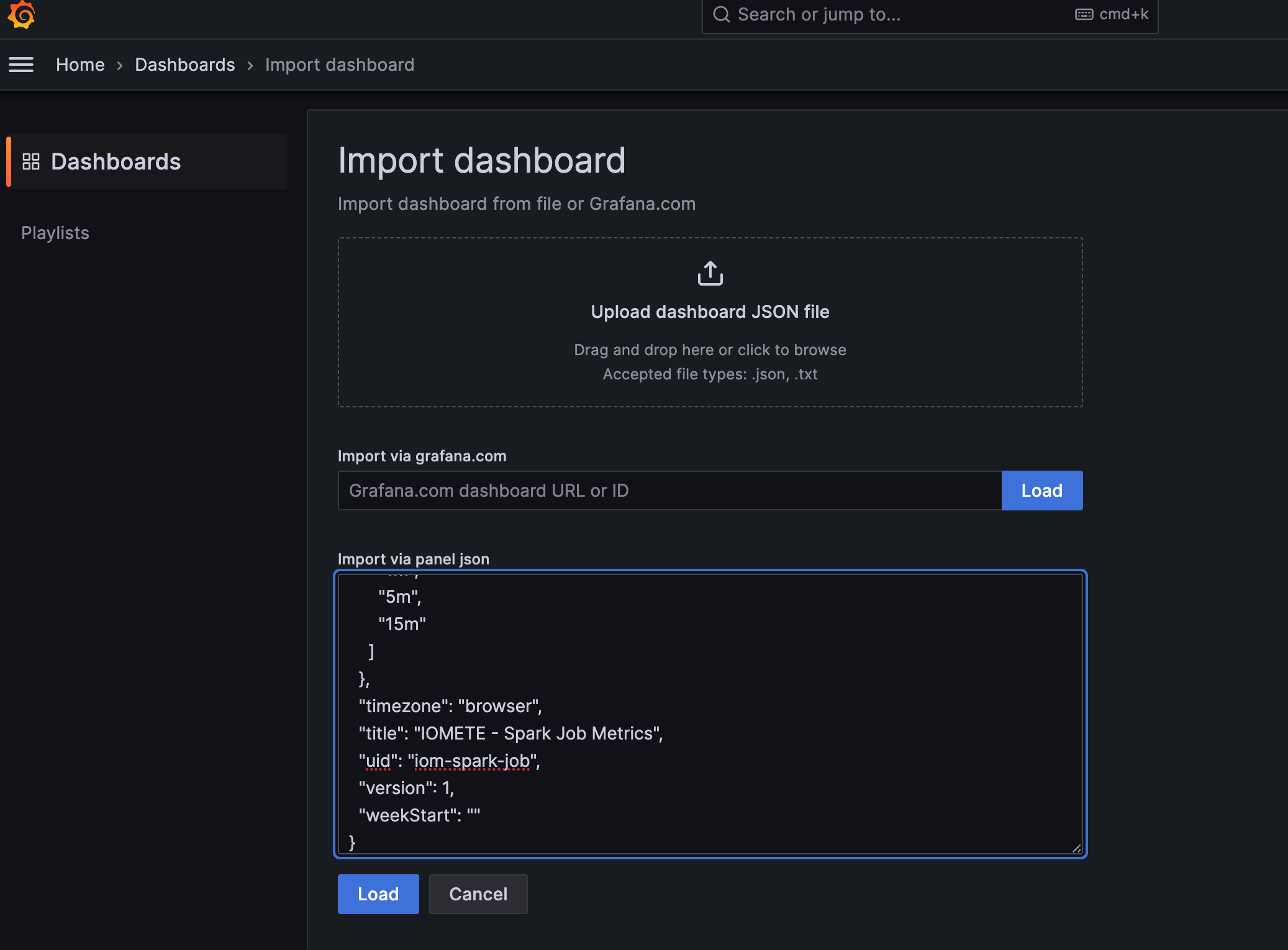 Spark Job - Grafana Dashboard Import 1 | IOMETE