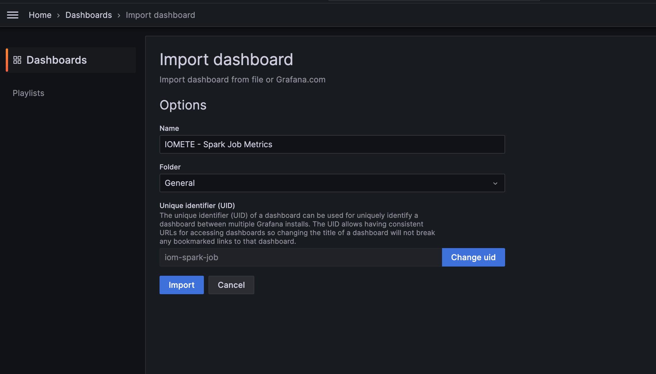 Spark Job - Grafana Dashboard Import 2 | IOMETE