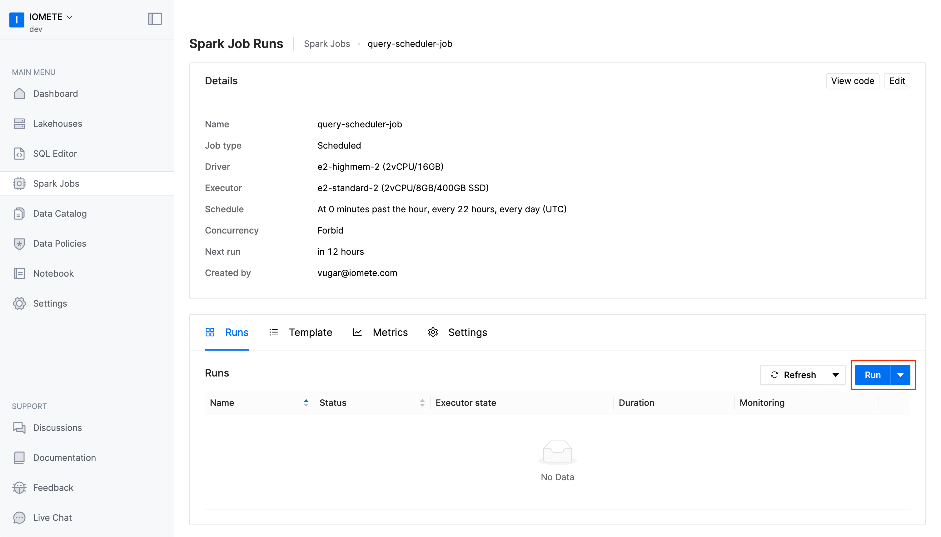 IOMETE Run Job Manually | IOMETE