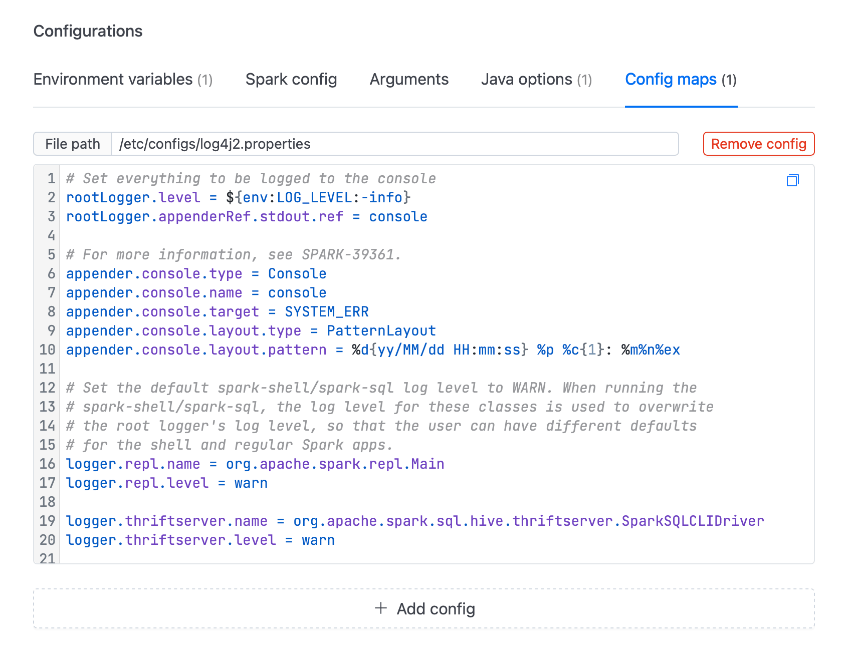 Logging config map | IOMETE