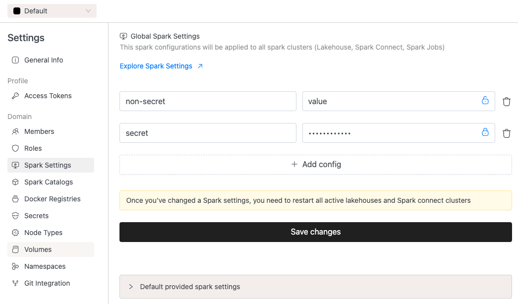 Sensitive Spark Settings | IOMETE