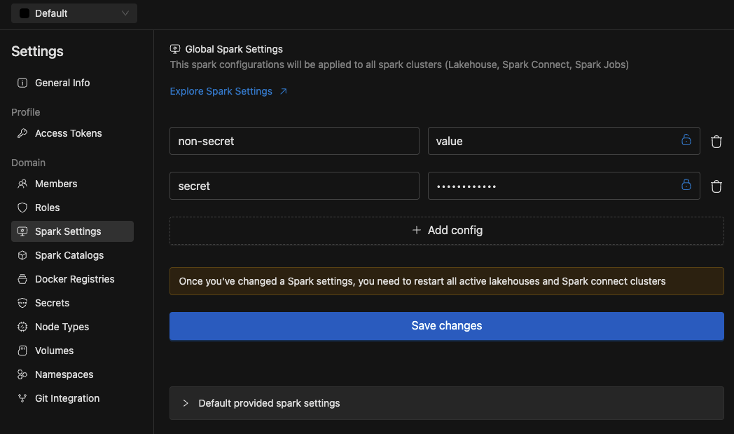 Sensitive Spark Settings | IOMETE
