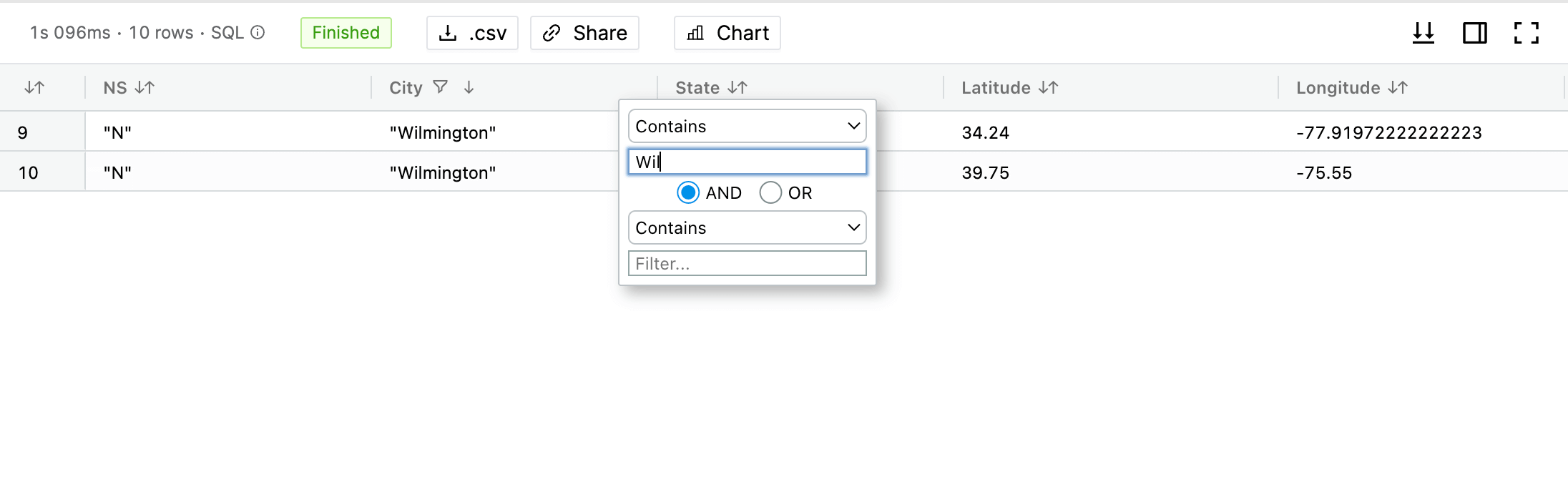 SQL Editor - Query result filter | IOMETE