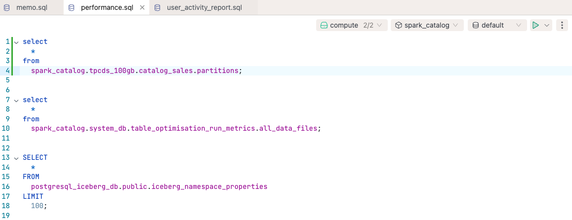 SQL Editor tabs | IOMETE