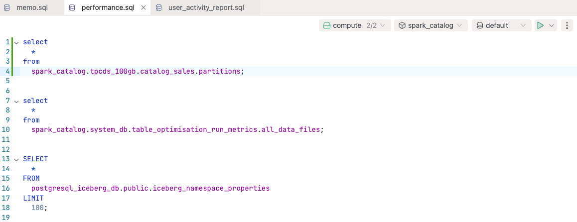 SQL Editor tabs | IOMETE