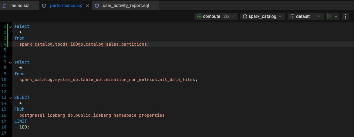 SQL Editor tabs | IOMETE