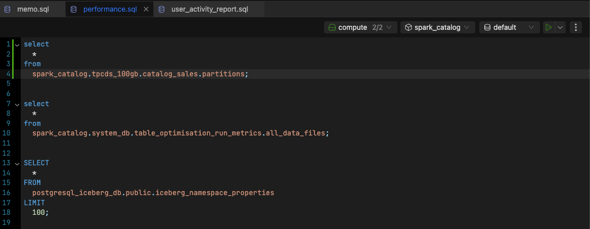 SQL Editor tabs | IOMETE