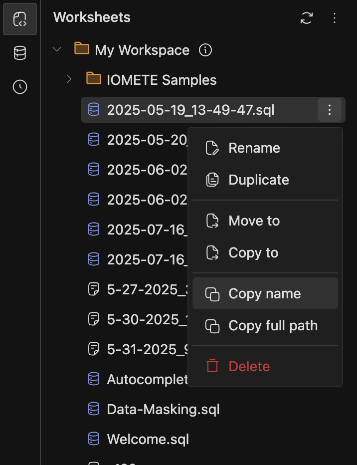 SQL editor | workspace copy name | IOMETE
