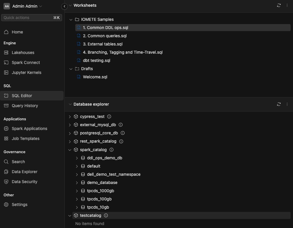 Spark Catalogs in SQL Editor | IOMETE