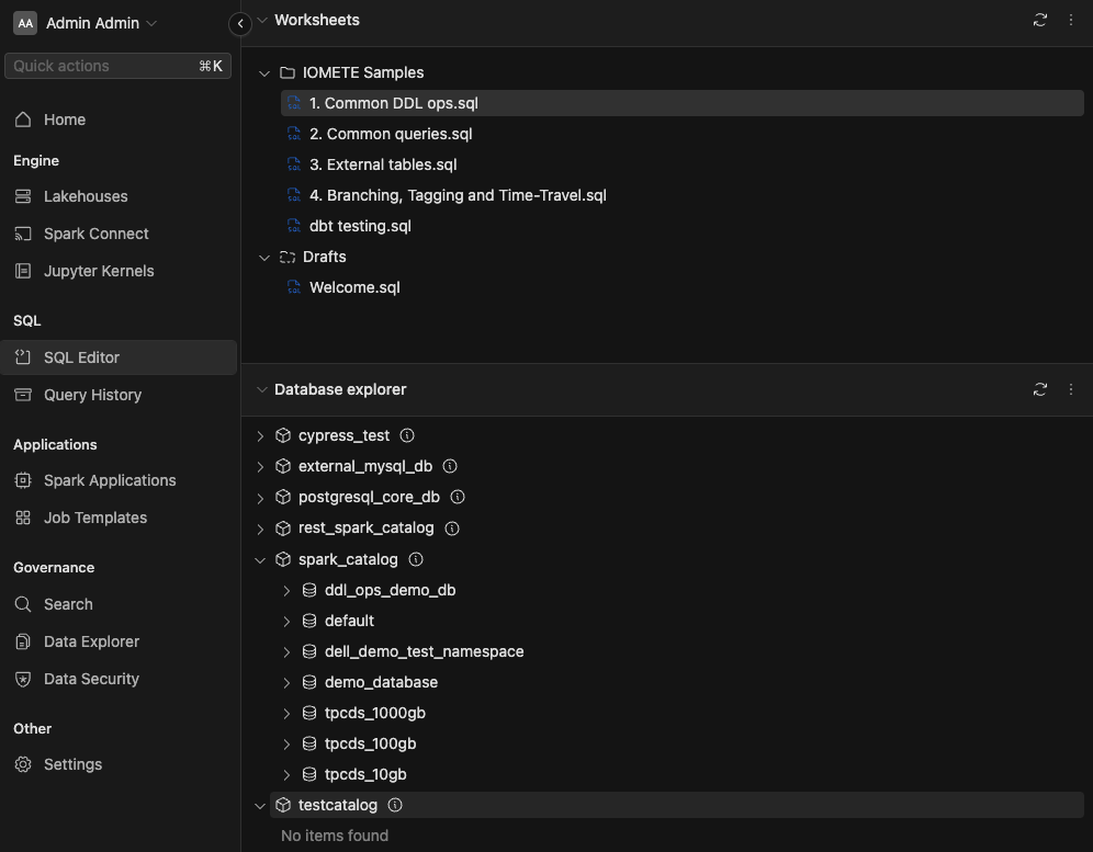 Spark Catalogs in SQL Editor | IOMETE