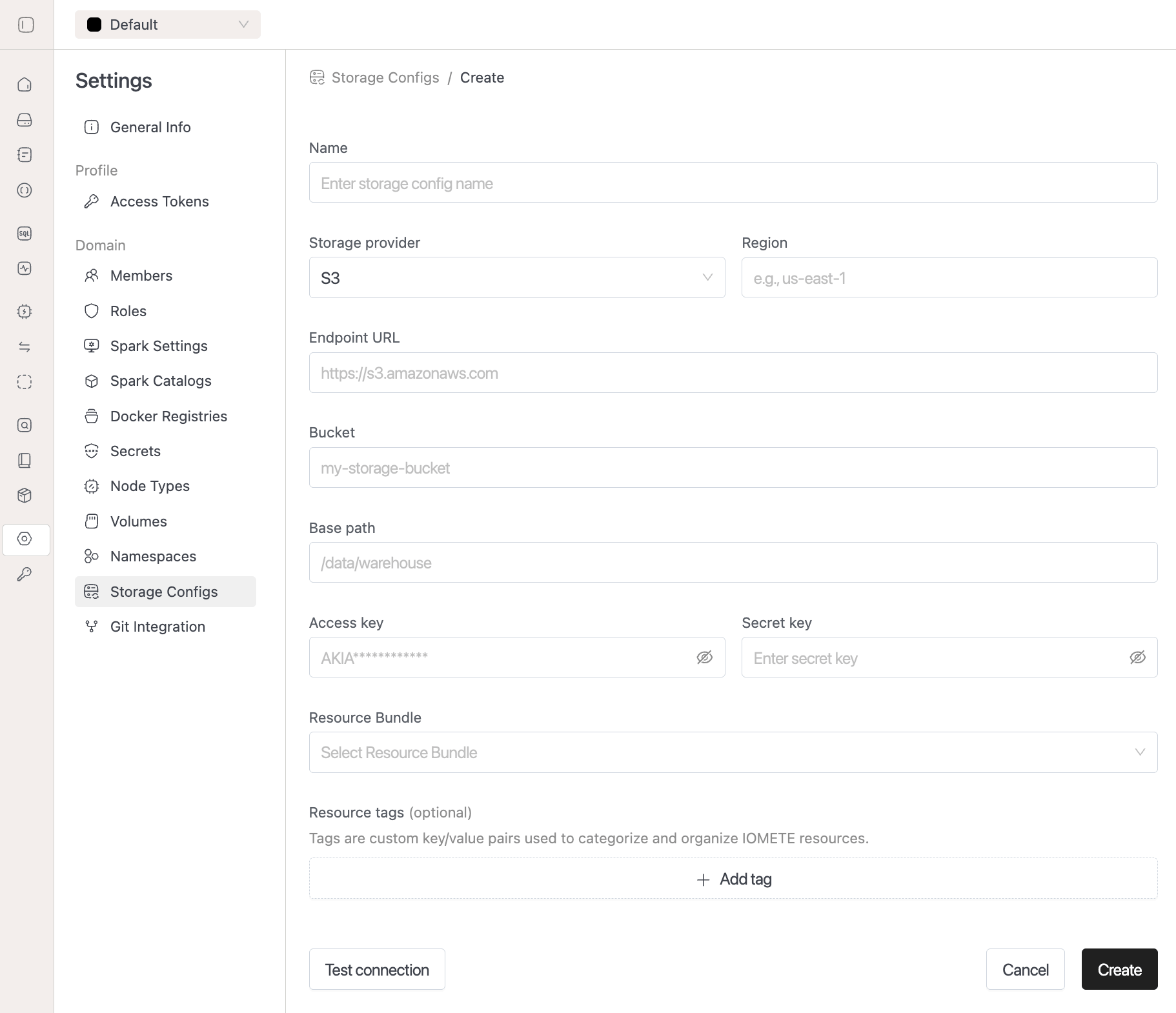 Create Storage Config | IOMETE