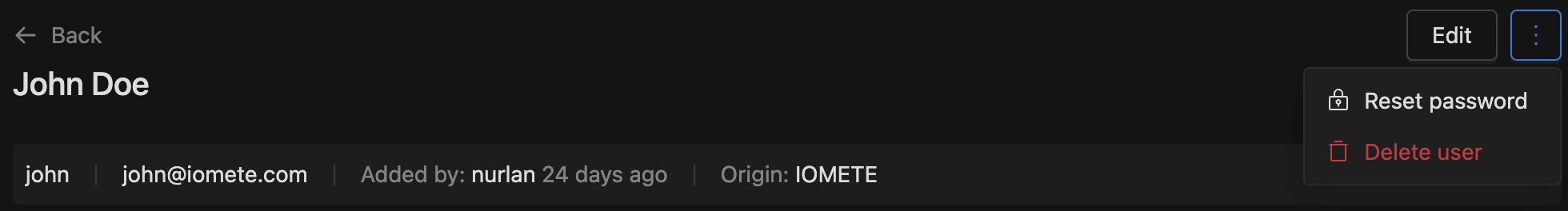 User actions | IOMETE
