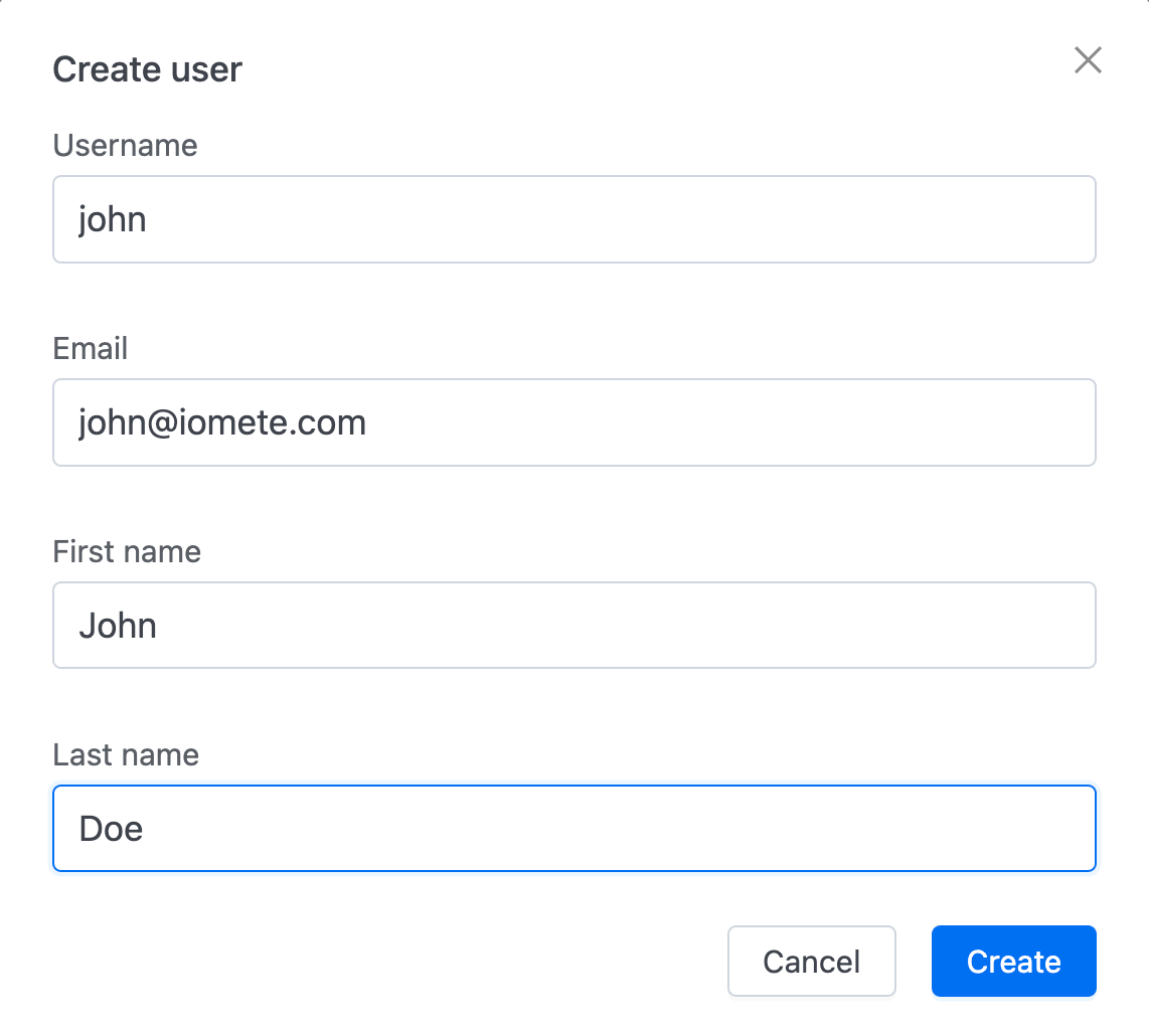 User create filled inputs | IOMETE