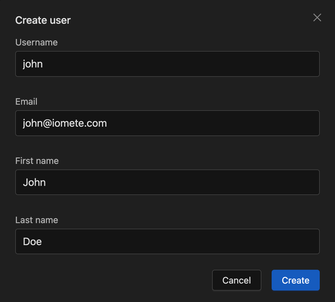 User create filled inputs | IOMETE