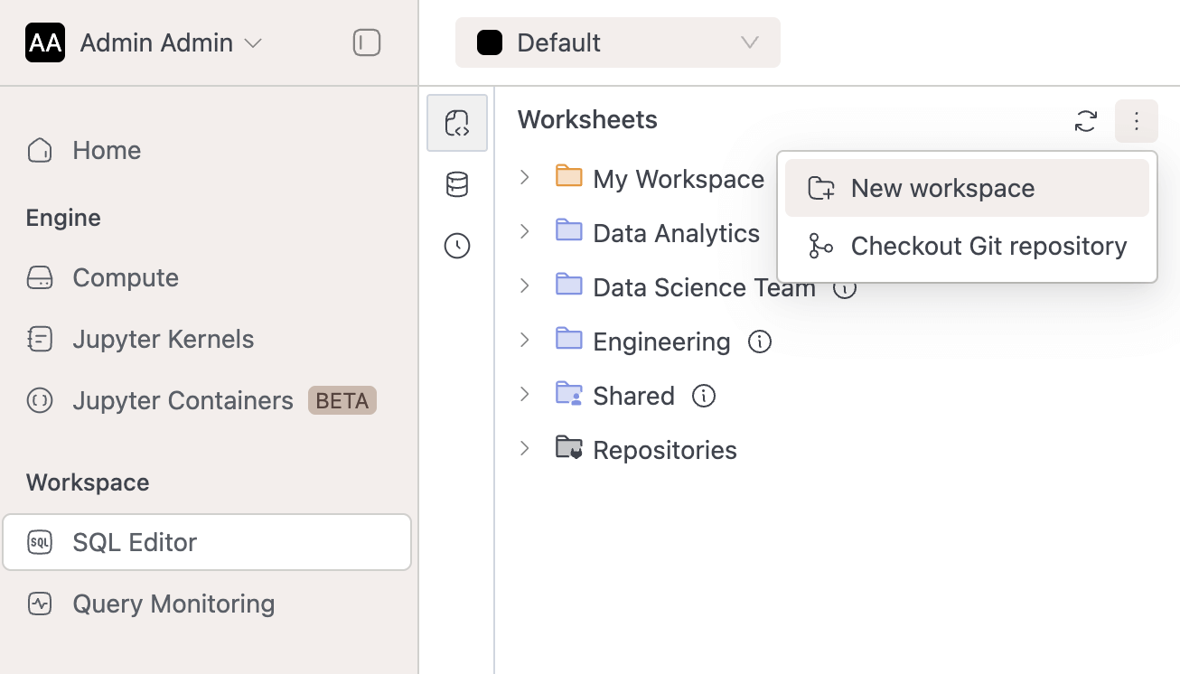 Create Workspace Button | IOMETE