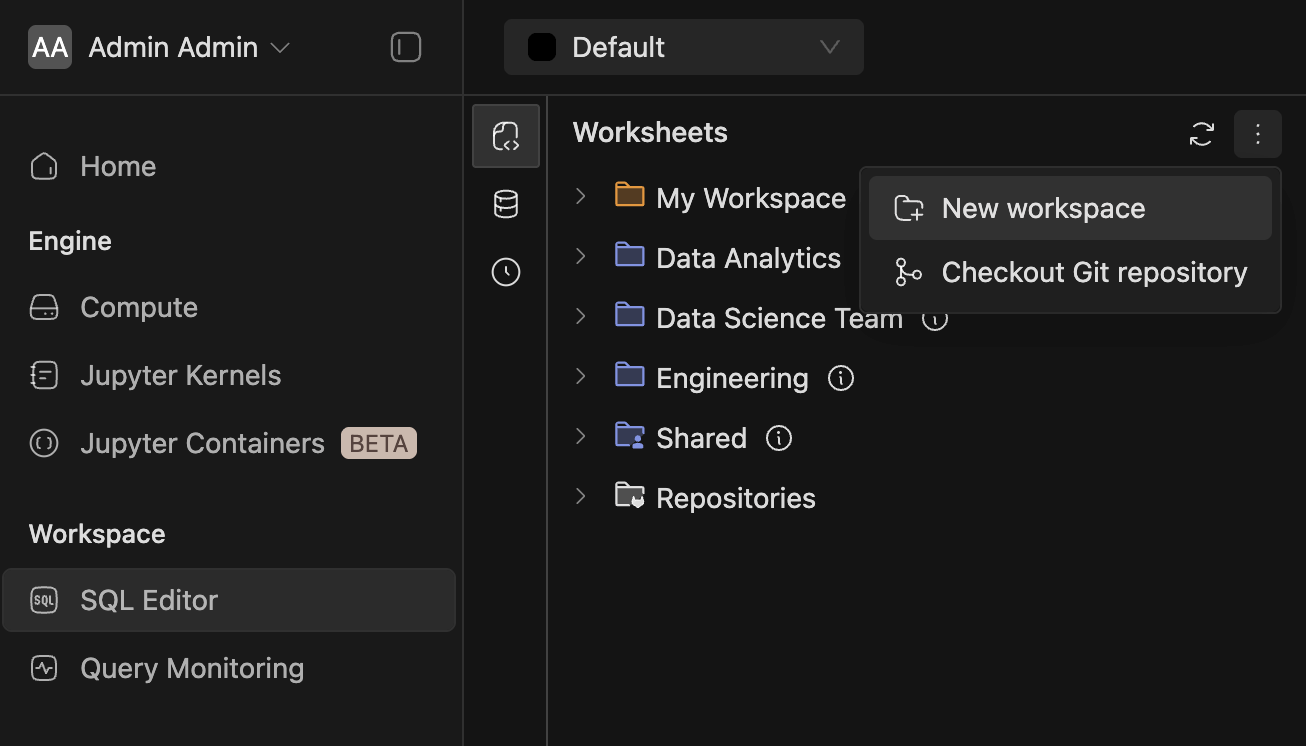 Create Workspace Button | IOMETE