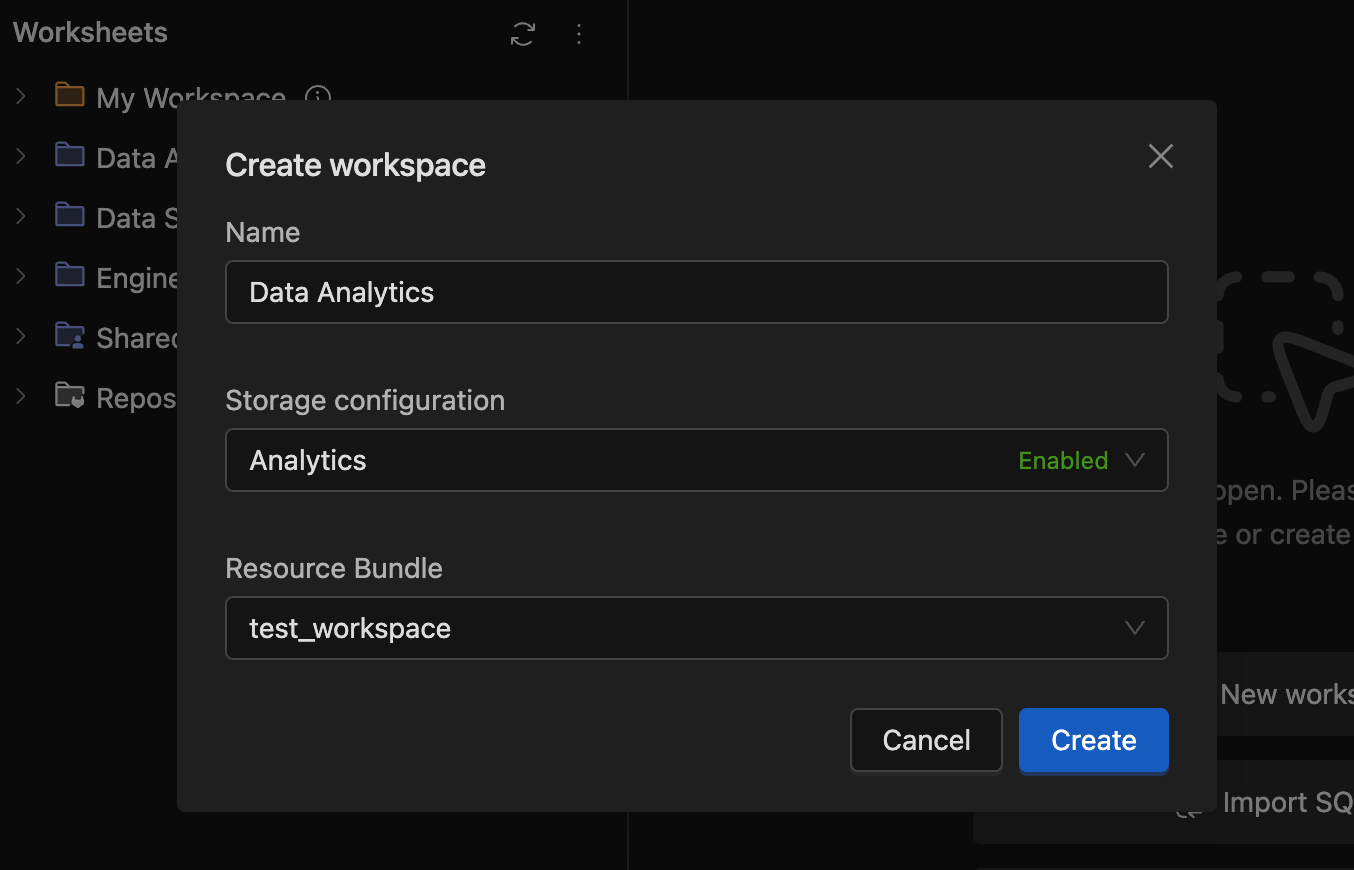 Create Workspace Dialog | IOMETE