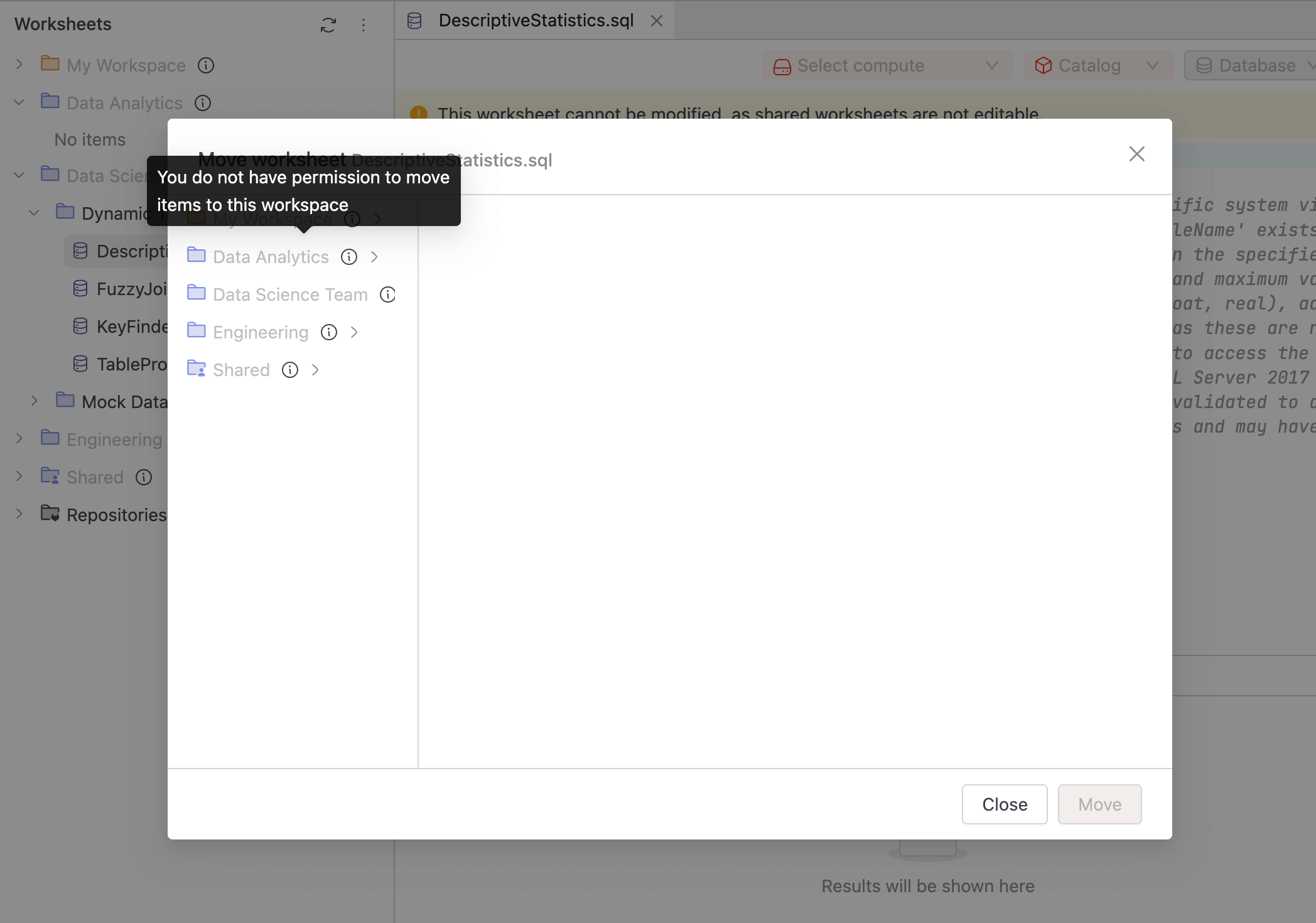 Move Dialog Disabled | IOMETE